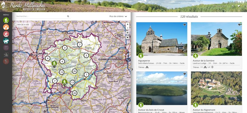 Site Geotrek-rando pour le PNR Millevaches en Limousin